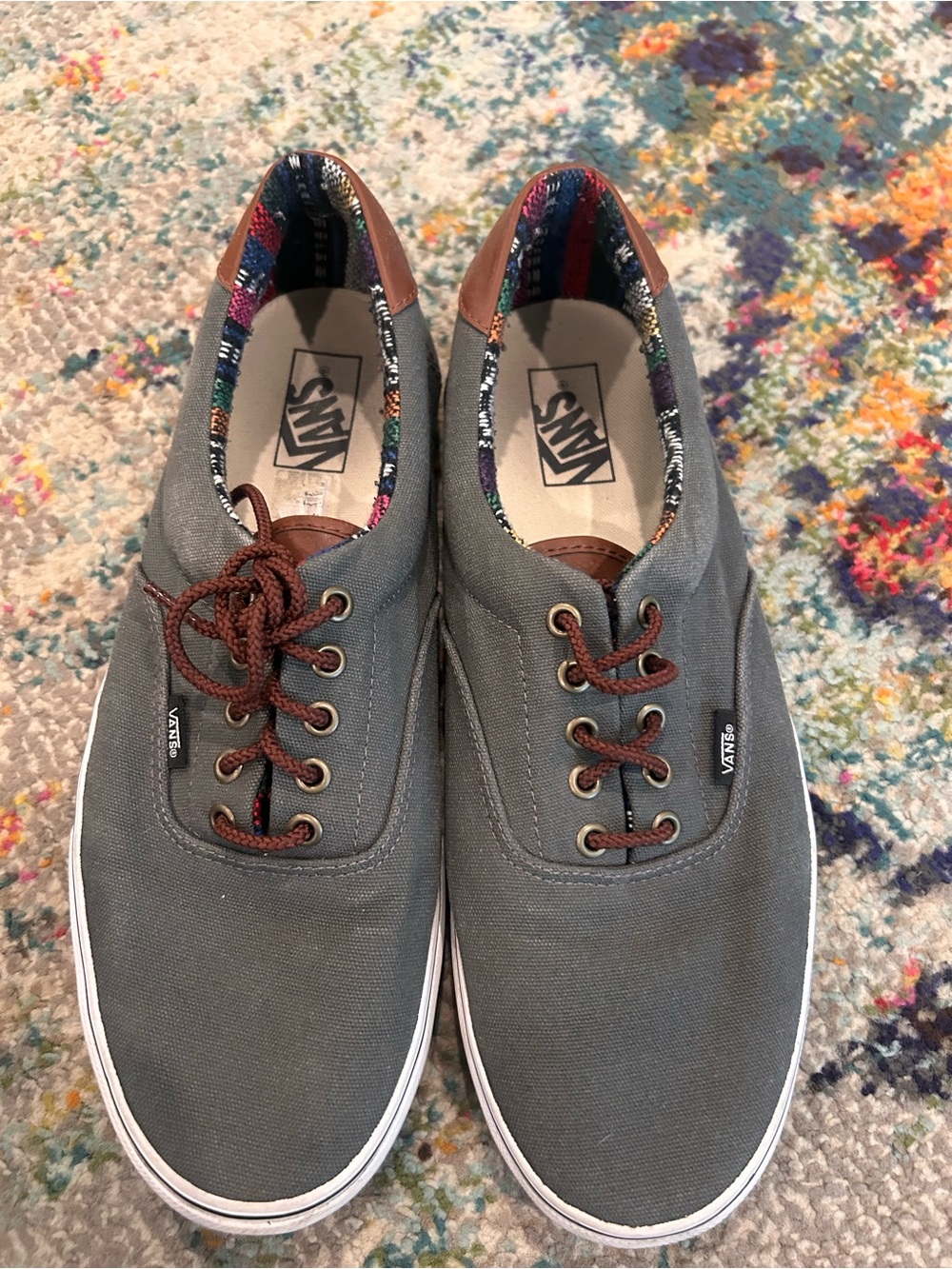 Vans Gray Canvas Low-Top Sneakers with Brown Accents